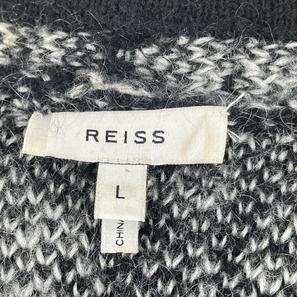 Reiss Nico Cardigan Textured Black White Abstract Intarsia Knit Open Front Large - Picture 10 of 11
